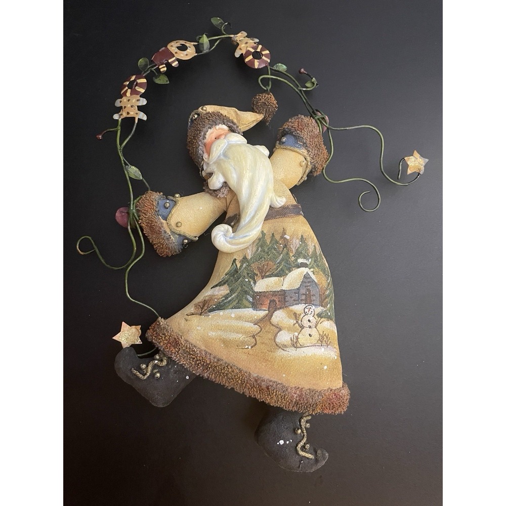 Santa 13" Fabric Body Country Christmas Resin Beard Hand Painted Hanger